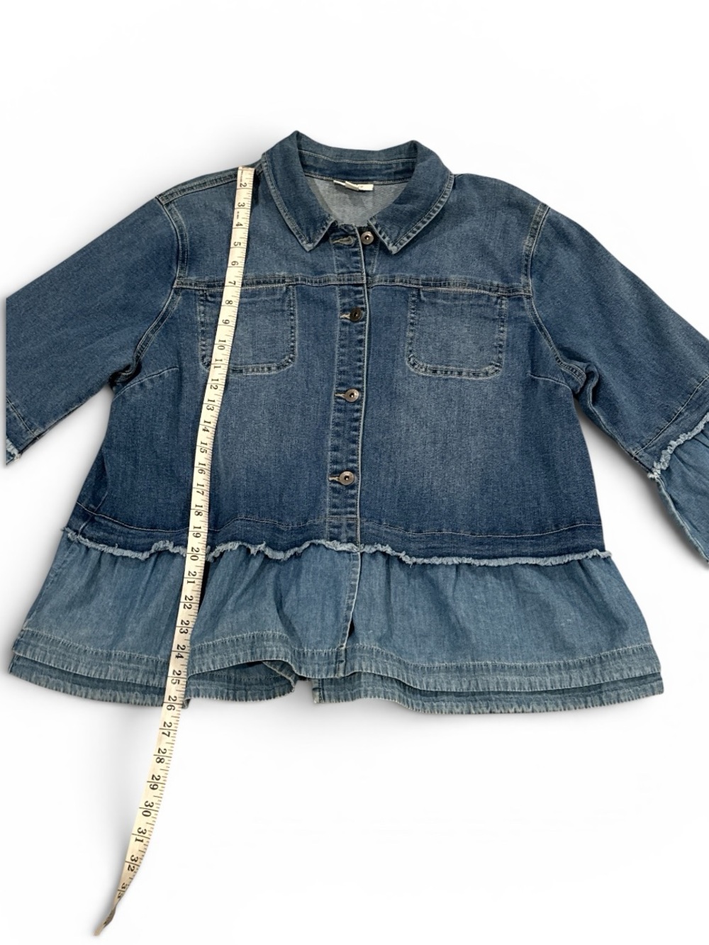 Style & Co. Blue Denim Peplum Ruffle Sleeve Jean Jacket Sz XL - Picture 7 of 10